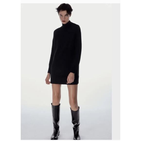 Zara Women's size Small Oversized Mini Whimsigoth Witchcore Mock Sweater Dress - Picture 7 of 12